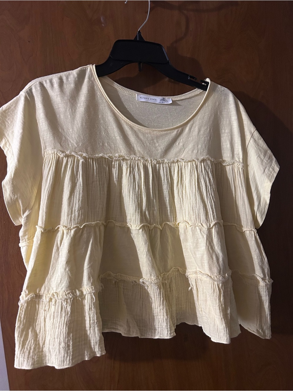 Altar'd State Cream Ruffled Tiered Short Sleeve Top